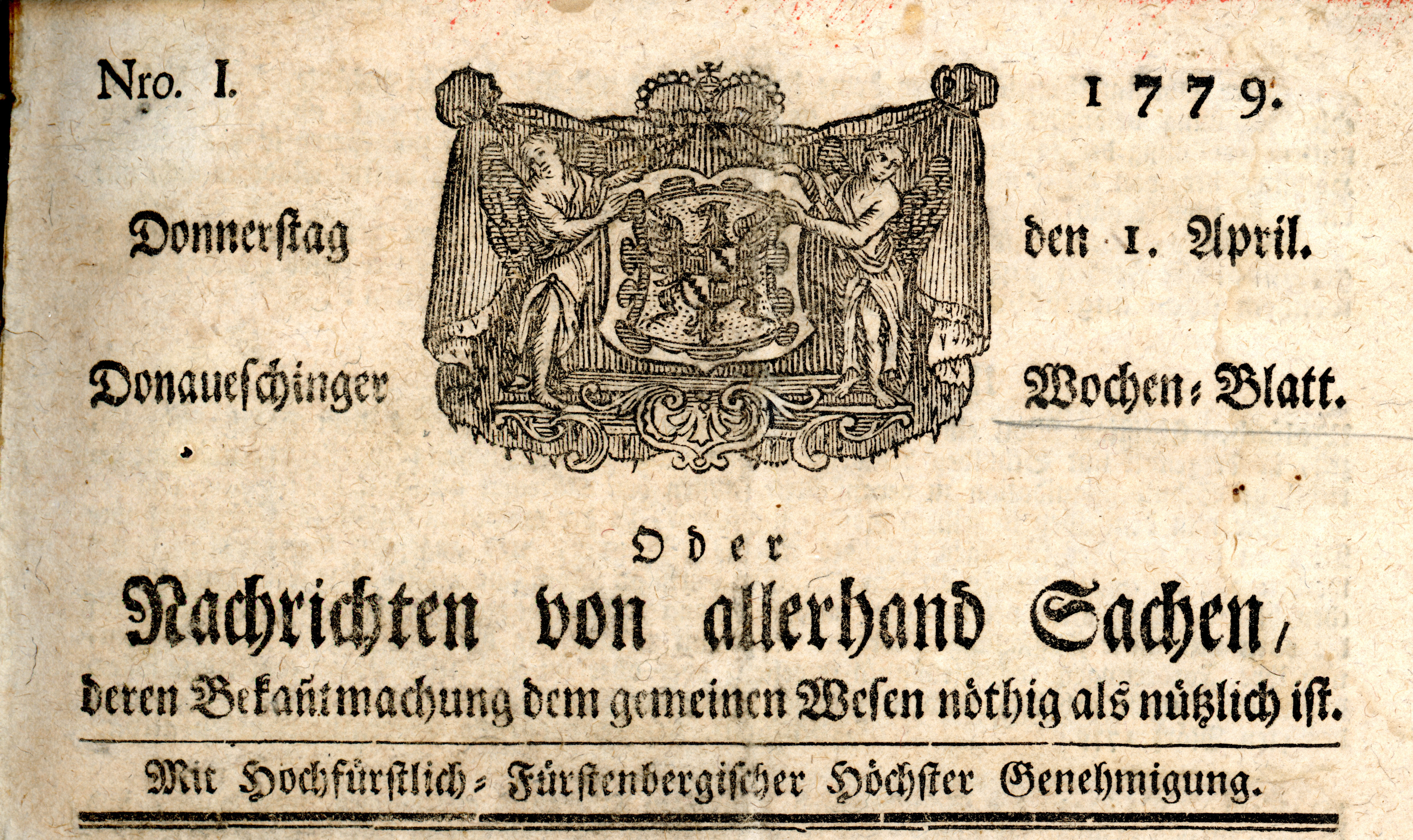 1. April 1779: Die erste Donau- eschinger Zeitung